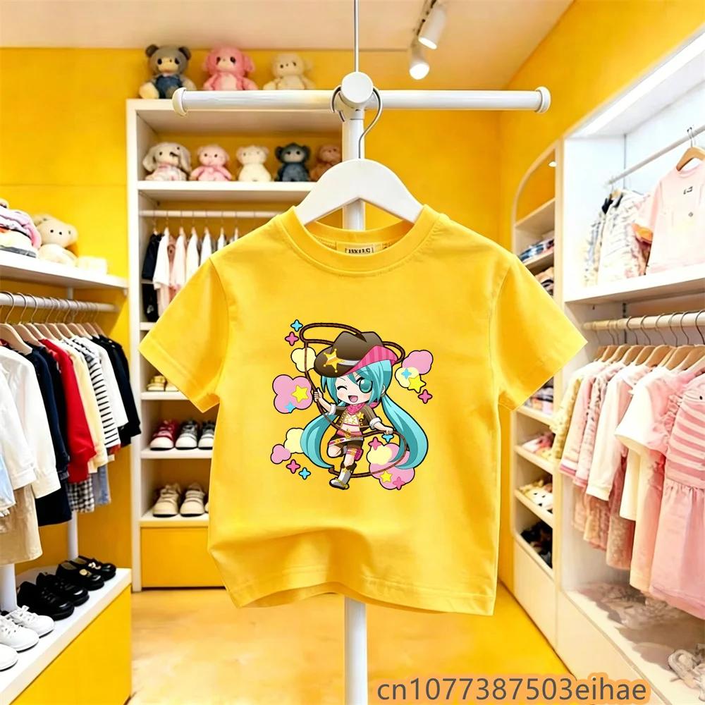 Future MIKU Line Style Hatsune Miku Cobranded Short Sleeve Pure Cotton Printed Casual Soft Top For Boys Girls Teenager Fashion