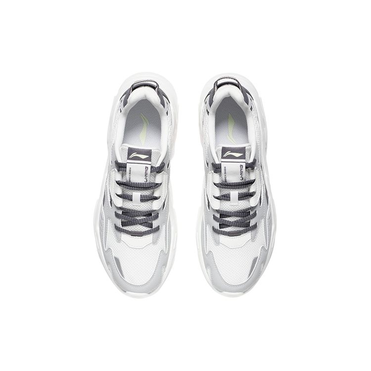 Li-Ning Удобные амортизирующие нескользящие износостойкие низкие повседневные туфли мужские кроссовки серо-белые AGLS053-2