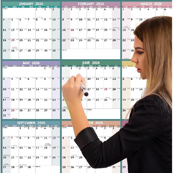 2026 Dry Erase Calendar – Large Yearly Wall calendar 2026, 38.19'' x 25.2'', 2-Side Reversible Calendar 2026, Vertical/Horizontal, Jan 2026 – Dec