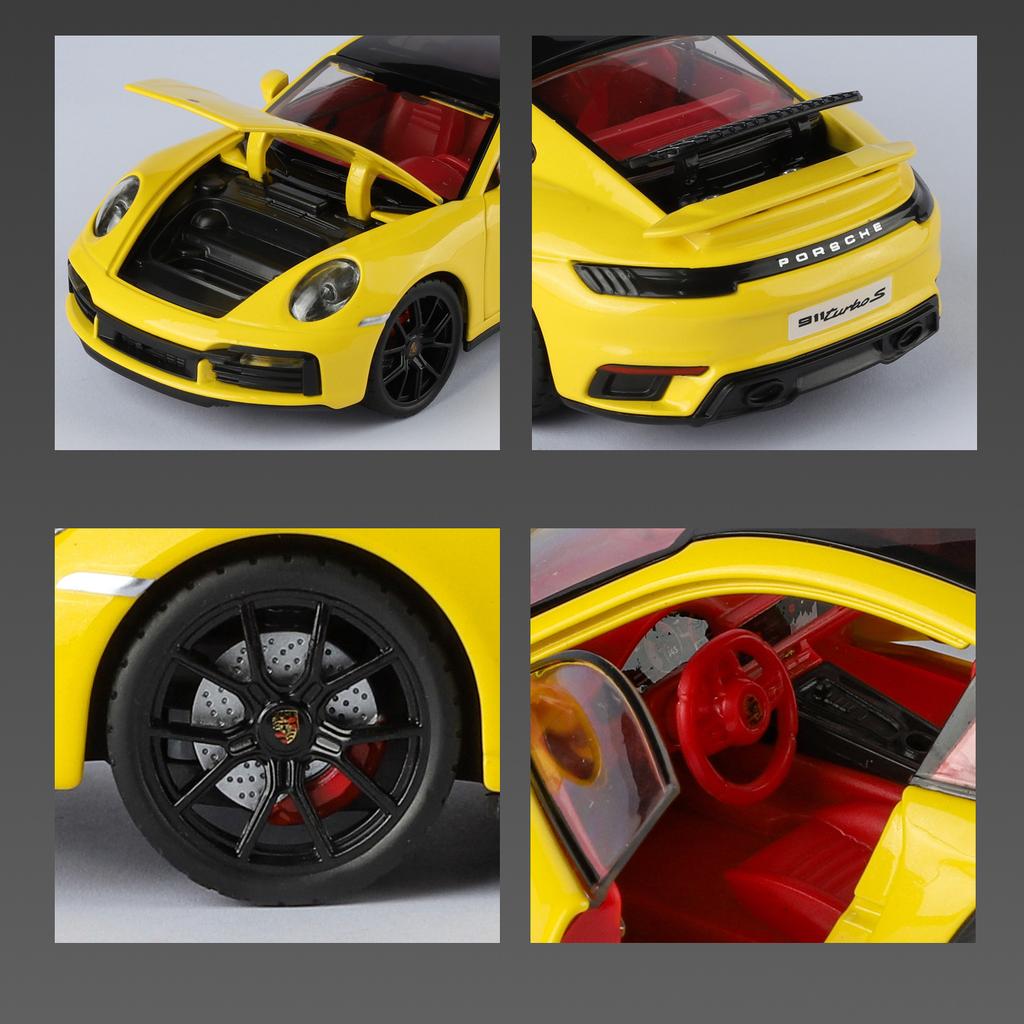 AABKO1 1/24 Porsche 911 Turbo S Supercar Alloy Die Cast Toy Car Model Sound and Light Children's Toy Collectibles Birthday gift