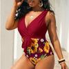 Plus Size Bikini Sexy One Piece Swimsuits Female Shoulder Floral Women Swimwear Push Up Bathing Suits Bodysuits Beach Wear Ruffl