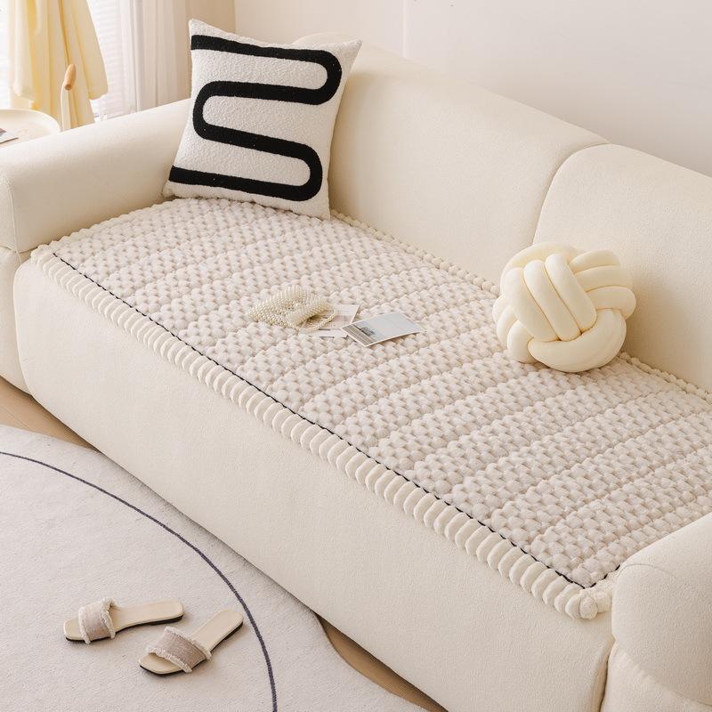 Honeycomb Velvet Sofa Cushion Autumn and Winter Straight Row Integrated Thick Plush Sofa Cover Fabric  Anti Slip Bottom Layer Does Not Shift