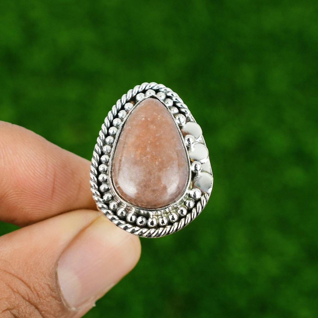 Mothers Day Deal Sunstone Gemstone Sterling Silver Birthday Wife Promise Ring