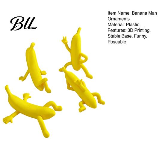 Innovative Gift for Friends 4PCS Funny Banana Man Figurine, 3D Printed Character Desktop Fun Office Desk Toys Ornaments, Novelty Cute Tabletop