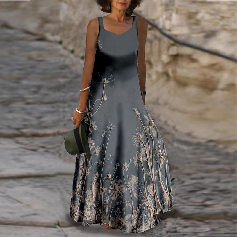 Women's Camisole Dress Maxi Long Dress White Peach Blossom Print Dress Spring/summer V-neck Leisure Vacation