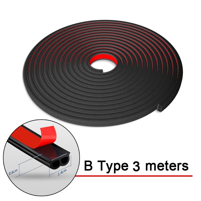 1/2/3 Meters DIY Rubber Car Door Seal Strip Stickers Anti-Dust Soundproof Sealing B Type Noise ulation Auto Accessories
