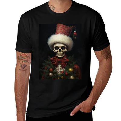 Macabre Spooky Christmas Skeleton Tshirt Basic Plain Short Sleeve Crew Neck Tee Tshirt