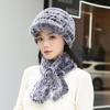 New Women Winter Knit Real Rex Rabbit Fur Hat Scarf Sets Natural Warm Fur Cap Scarves 2 Pieces Girl Quality Real Fur Hat Muffler