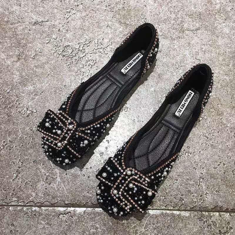 Мода 2024 года, новые женские балетки, удобные, с кристаллами и бриллиантами, с бантом, с пайетками, одинарные туфли со стразами и блестками, с квадратным носком