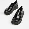 Лоферы женские осенние новые шнурованные британские ретро туфли на толстой подошве на платформе повседневные кожаные туфли одинарные черные
