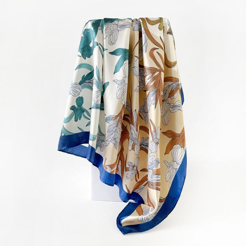 90cm Satin Printed Headscarf, Classic Floral Large Scarf, Women’s Shawl