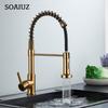 Выдвижной кухонный смеситель с распылителем, вращающийся на 360 ° смеситель для раковины с одной ручкой, матовое золото