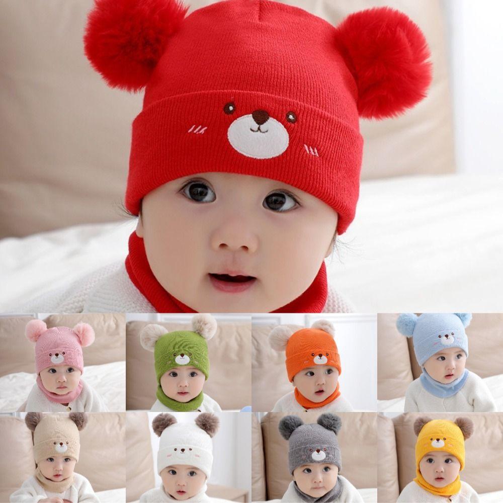 Plush Knitted Hat 0-3 Year Old Hat scarf Set Fashionable Neck Gaiter Set Boys and Girls
