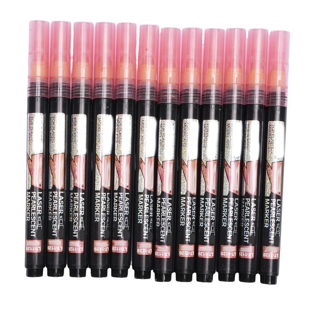 12 Pcs Metallic Marker Set Red Metallic Glitter Effect Blade Shaped Tip Model Coloring Pen for Painting Crafts