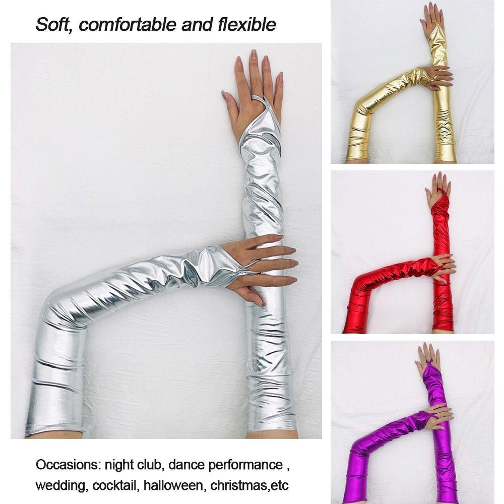 Elasticity Nightclub Show Mitten Arm Sleeve Cosplay Gloves Leather Gloves Fingerless Mittens