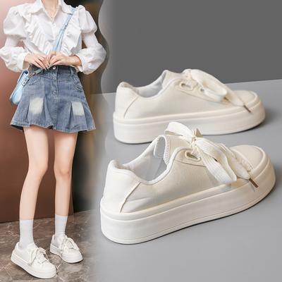 Платформенные парусиновые туфли женские летние новые нишевые универсальные дышащие маленькие белые туфли женские спортивные и для отдыха кеды женские
