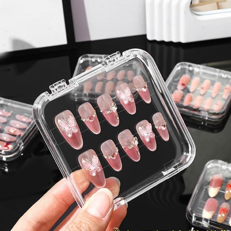 10Pcs Clear Press On Nail Organizer Case For Nail Art Business And Salon Storage False Nail Display Acrylic Box