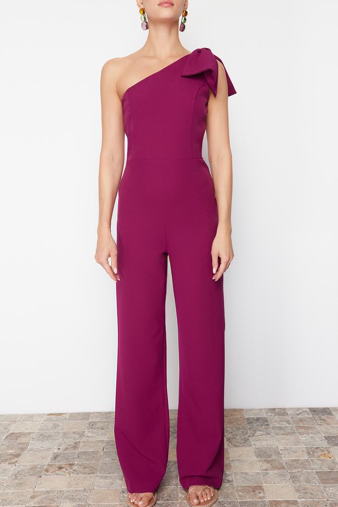 Женский модный новый комбинезон с черным бантом и детальным тканым комбинезоном с одним рукавом