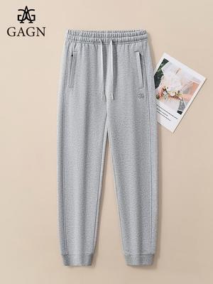 GAGN Светло-серые вышитые маленькие хлопковые гаремные спортивные штаны с высокой посадкой для женщин - Весенне-осенняя повседневная одежда