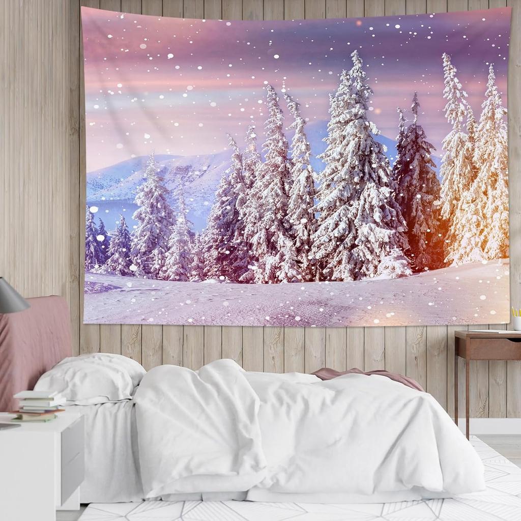 Christmas Snow Scene Party Background Wall Printed Tapestry Suitable For Home Decoration And Festive Atmosphere Christmas Decora