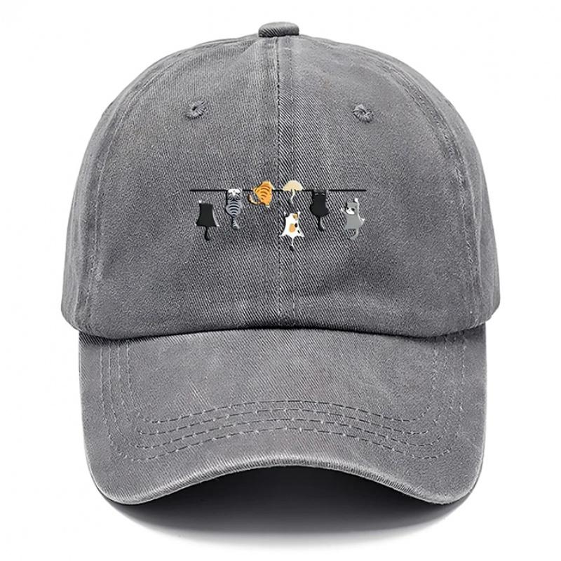 pc Hot Selling Cats Printed Baseball Hat Washed Hats for Men Beach Hat for Women Breathable Caps Hot Selling Adjustable DAD