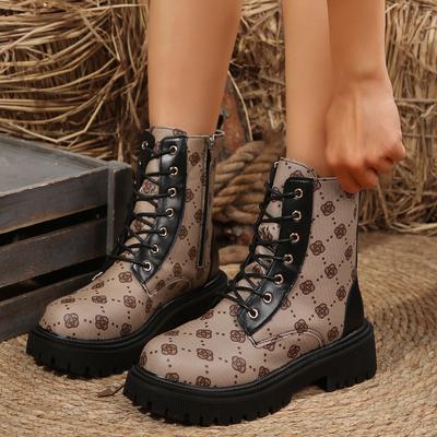 Модный брендовый дизайн, принт, ботильоны на платформе, женские, осень-зима, искусственная кожа, короткие ботинки, женские, нескользящие, на молнии, армейские ботинки, женские