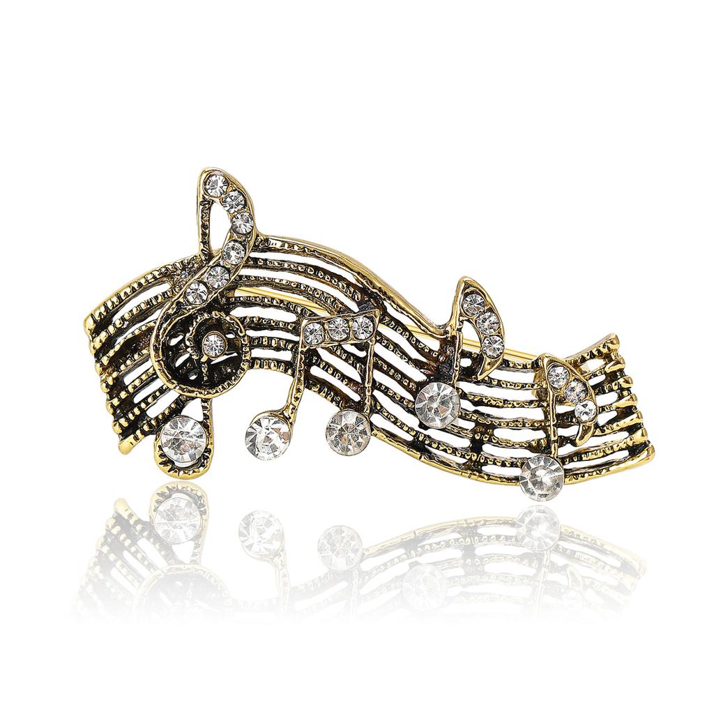 Fashion High-End Retro Alloy Rhinestone Music Note Brooch Personalized Men'S And Women'S Suit Coat Corsage Jewelry Pin