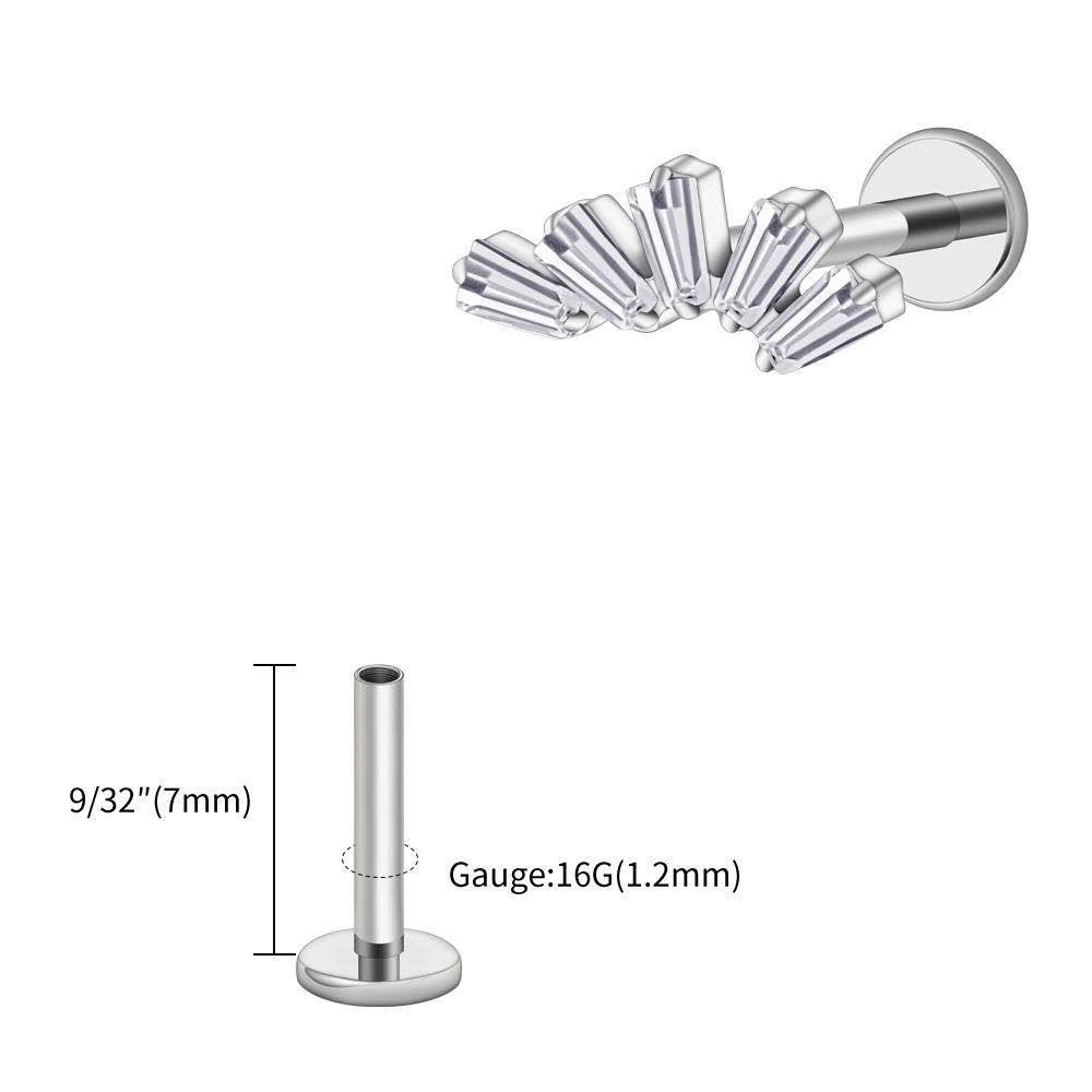 Правый Большой ASTM F136 Титан 16G Багет Кластерный Цирконий Лабрет Штифт Трапеция Хрящ Уха Мочка Уха Пирсинг