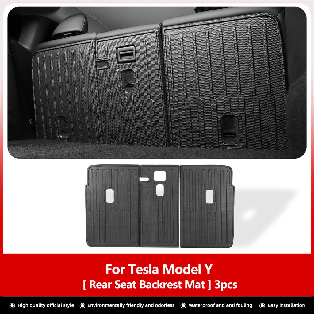 LUCKEASY For Tesla Model Y Rear Seat Backrest Protective Pad Trunk Mat Anti-Kick Pad Car Interior Accessories 2021-2024