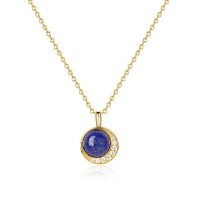 [KOAI] Lapis Lazuli Кулон-Луна, камень декабря, 14K Золото, Цепочка из Серебра 925, Женский