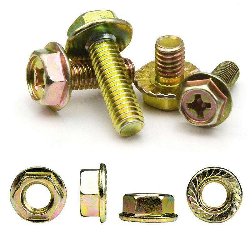 White Zinc Serrated Flange Hex Bolt Screw & Nut Set M4-M8, Plated Flange, Knurled Cross