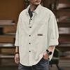 Мужская рубашка весна-осень с отложным воротником, свободная однобортная, с длинным рукавом, однотонная, повседневная, с пуговицами, накладными карманами, мужская повседневная рубашка