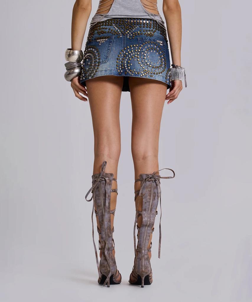 Jeidideuleondeon (W) Studded Denim Mini Skirt Blue