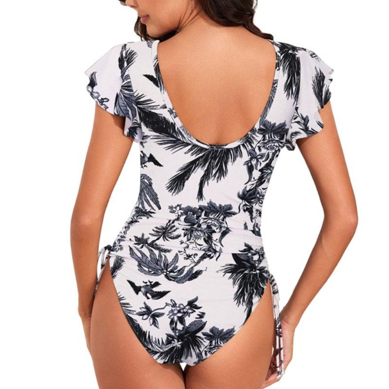 One Piece Bathing Suit For Women Deep V Neck Ruffles One Piece Bikini Backless Swimming Suit