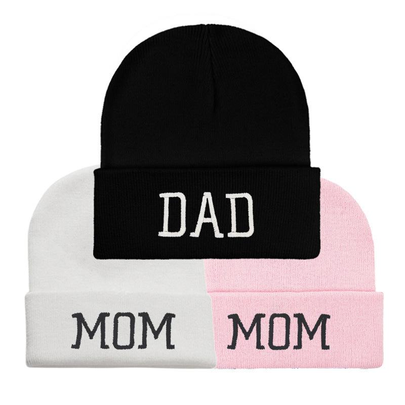 Xiyin embroidery flower MOM DAD knitted hat versatile wool hat outdoor cycling pullover hat
