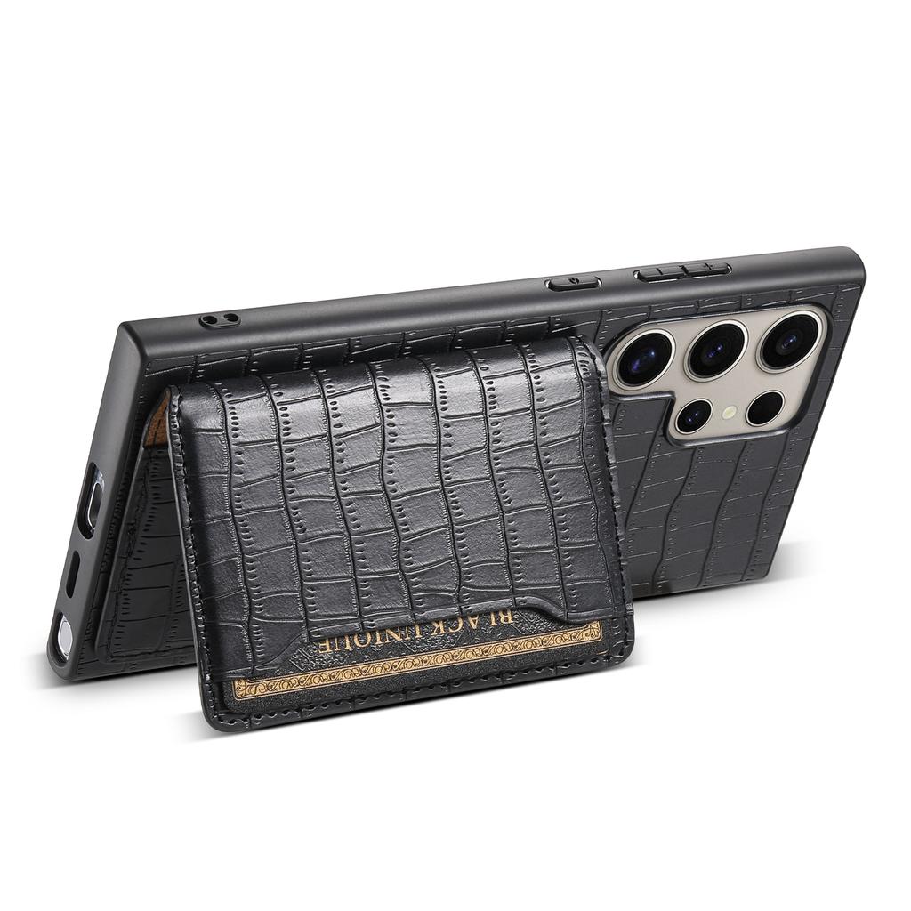 Для Samsung Galaxy S25 Ultra Чехол Держатель для карт Подставка Кожаная задняя крышка телефона с текстурой крокодила