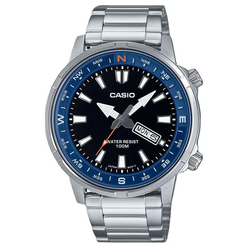 Casio Серия STANDARD, водонепроницаемость 100 метров, Кварцевые, Стальной браслет, , мужские часы, черный циферблат MTD-130D-1A2V