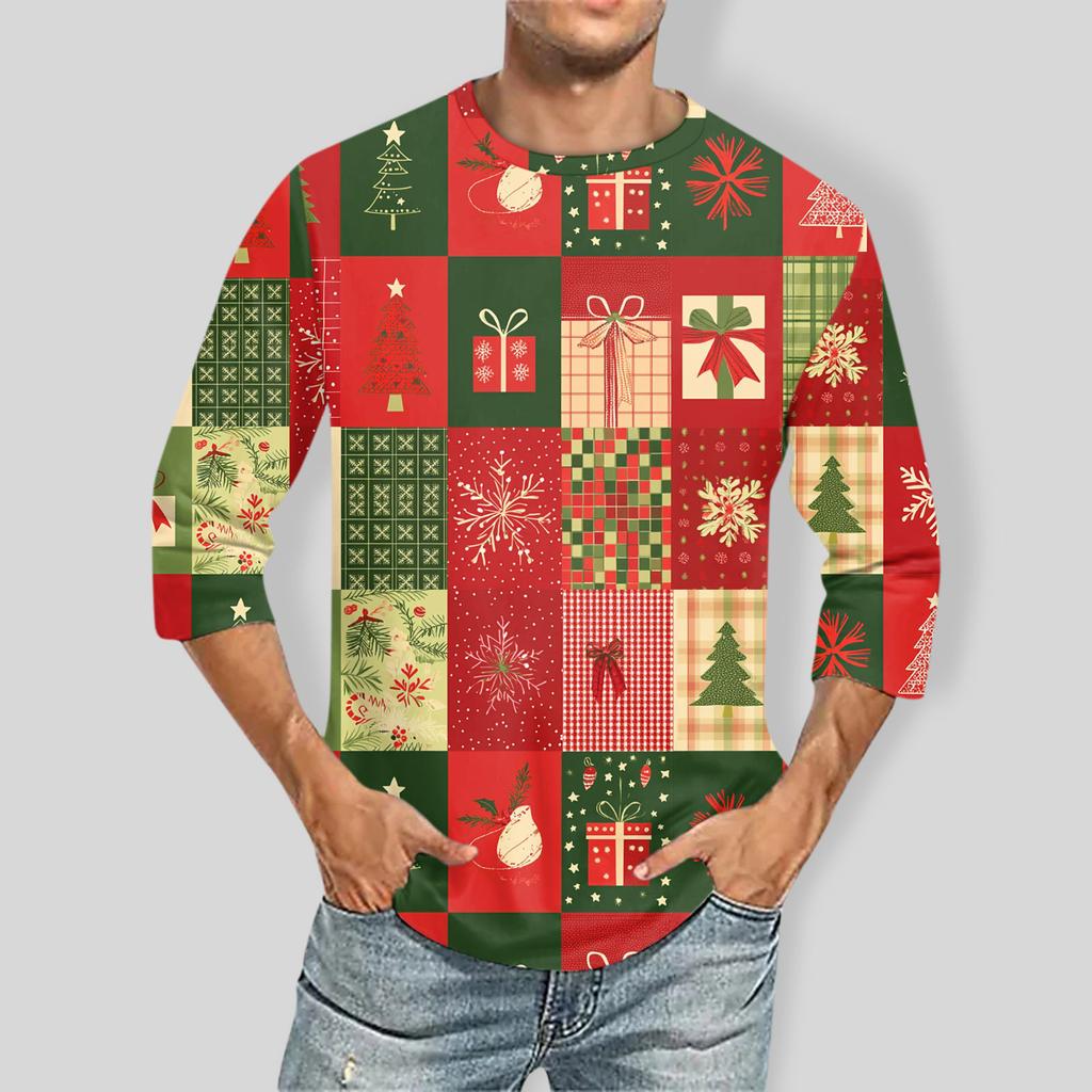 Men'S Round Neck Three-Quarters Sleeve Top Casual Fashion T-Shirt