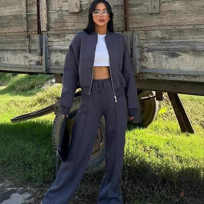 Повседневный костюм Осень и Зима Кардиган Спортивный Женская мода Уличный стиль Куртка с длинным рукавом Брюки Костюм-двойка