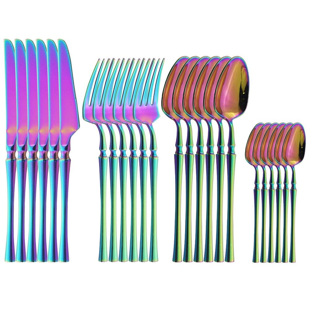 24Pcs/6set Purple Flatware Dinnerware Cutlery Set 18/10 Stainless Steel Dinner Forks Knives Spoons Set With Box Tableware Silverware Gift