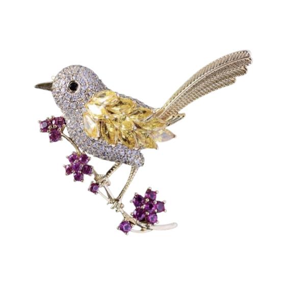 Chinese Style Brooch Pin Sparkling Rhinestones Magpies Bird Shape Lapel Pin Suit Coat Dress Jewelry Gift