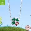 Spring New Four-Leaf Clover Ladybug Necklace 925 Silver Woman, Premium Sense S925 Silver Collarbone Chain