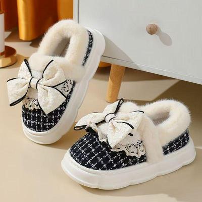 Женские зимние пушистые хлопковые тапочки в корейском стиле - Уютные, на толстой подошве и модные