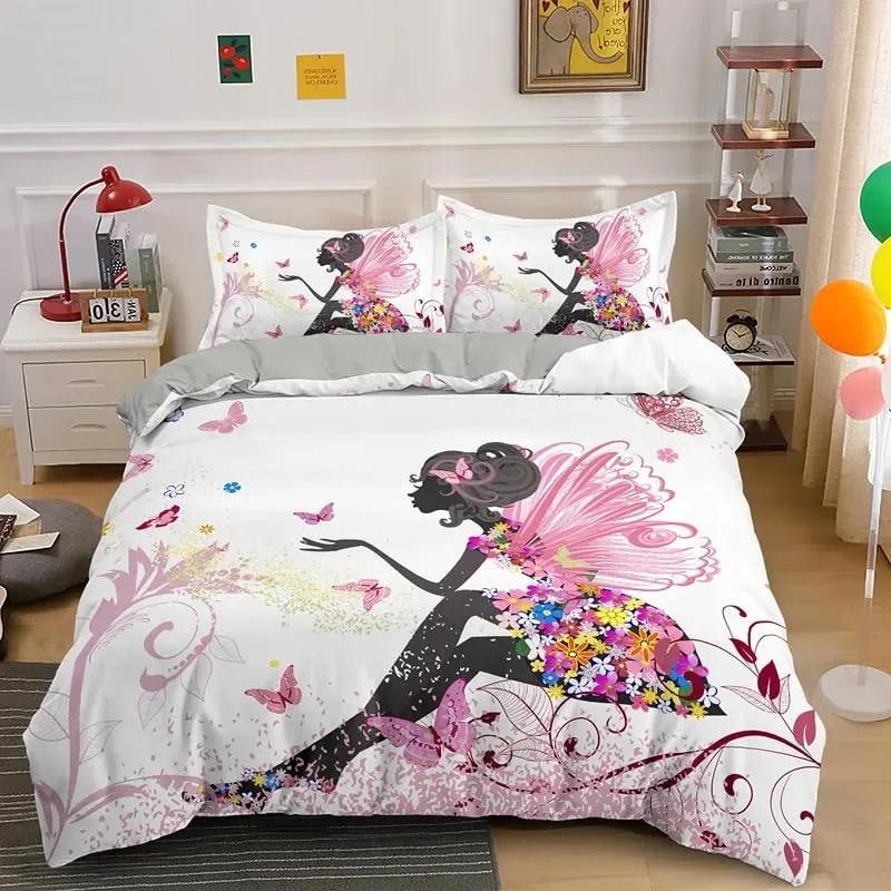 3D Angel Bedding Set Golden Luxury Bedclothes European Pattern Duvet Cover Retro Chain Comforter Cover 3 Piece For Girls Boys