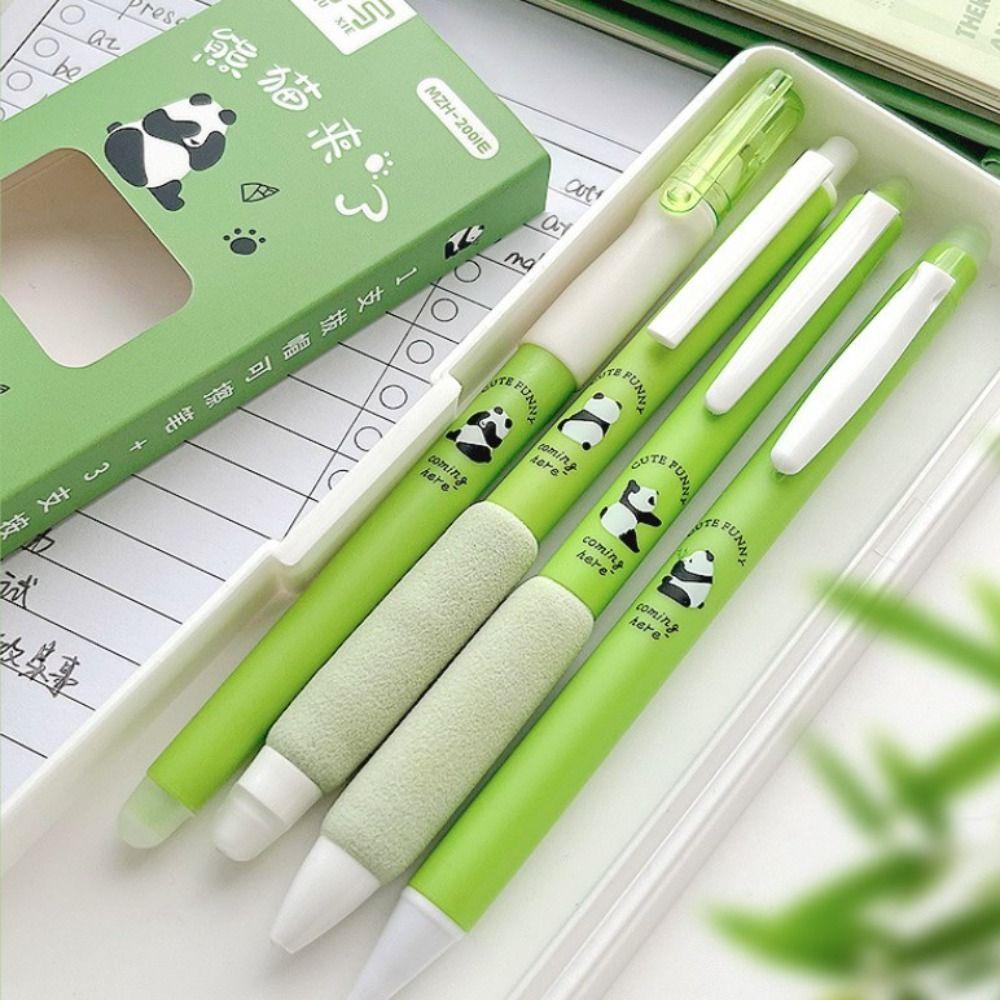 4PCS Blue/Black Ink Thermal Eraser Pen Cute 0.5mm Gel Pen Cartoon Panda Erasable Pen School Office