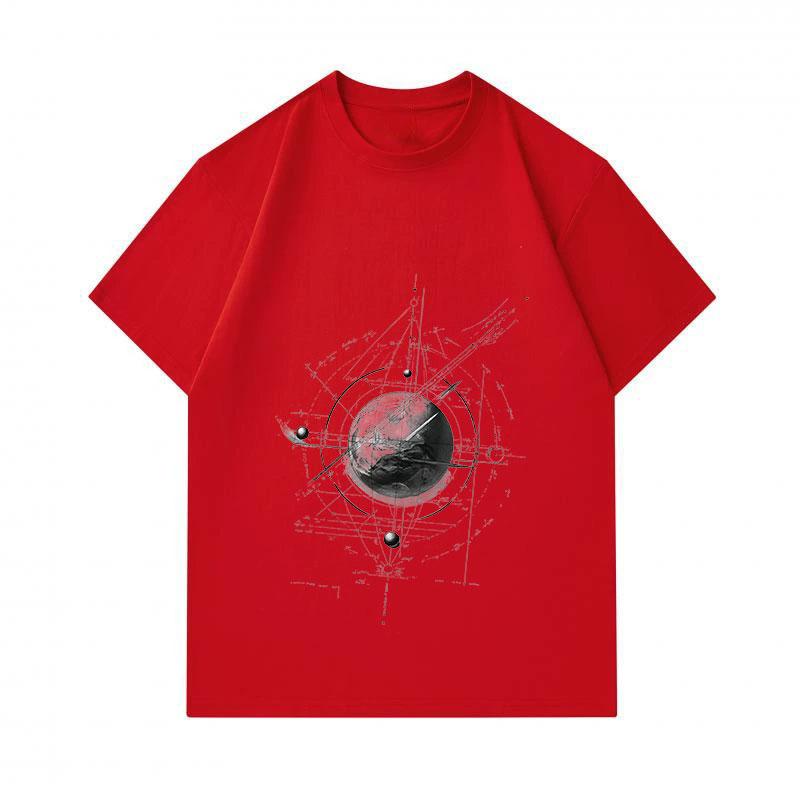 Men's 100% Cotton Crew Neck Short Sleeve T-shirt, Abstract Geometric Tech Globe Print Casual Comfortable Tee for Daily Street Wear, Soft Breathable Re