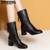 Ботильоны на средней подошве для женщин Осень и Зима Новый стиль с плюшем и толстым каблуком Женские ботильоны на мягкой подошве