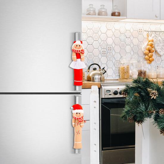 1 Pair Christmas Refrigerator Handle Covers Cookie Man Design Fabric Cloth Kitchen Appliance Handle Sleeves