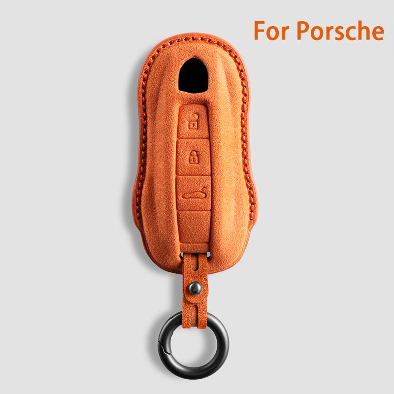 AABKU1 For Porsche Panamera Cayenne 971 911 9YA Macan Boxster Spyder Carrera Cayman 970 981 991 3 Buttons Suede Car Key Case Keychain