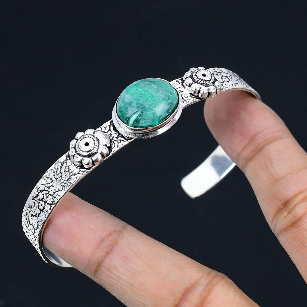 Натуральный малахитовый браслет-манжета, регулируемый, из стерлингового серебра 925 пробы для девочек